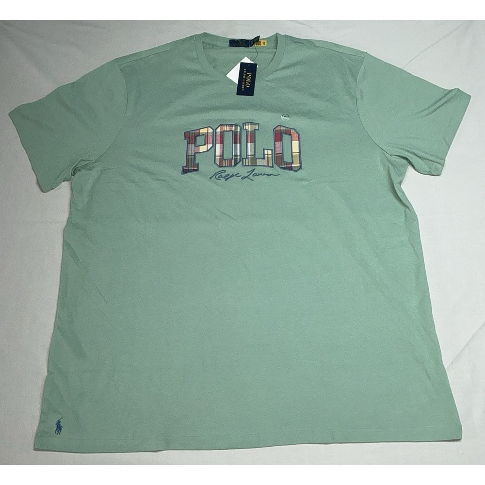 Polo Ralph Lauren Shirt Mens 3XLt Tall Green Plaid Logo Jersey Madras Preppy New